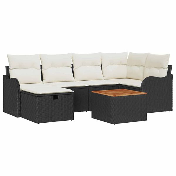 vidaXL Set de canapele pentru grădină cu pernă 7 pcs Negru Rattan poli