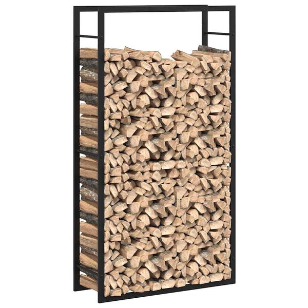 vidaXL Suport pentru lemne de foc, negru mat, 80x28x154 cm, oțel