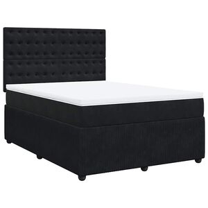 vidaXL Pat box spring cu saltea, negru, 140x190 cm, catifea