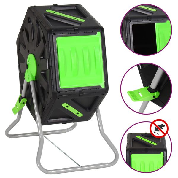 vidaXL Compostor rotativ, 60x43x74 cm, 70 L, polipropilenă