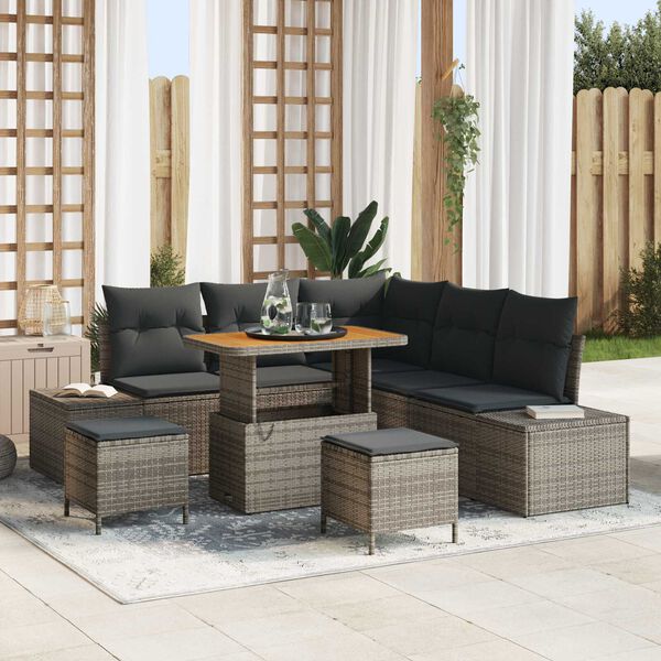 vidaXL Set de canapele pentru grădină cu pernă 8 pcs Gri Rattan poli