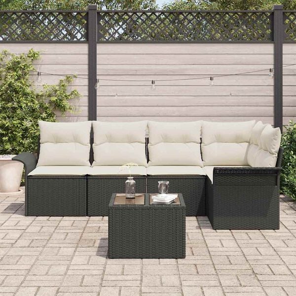 vidaXL Set de canapele pentru grădină cu pernă 6 pcs Negru Rattan poli