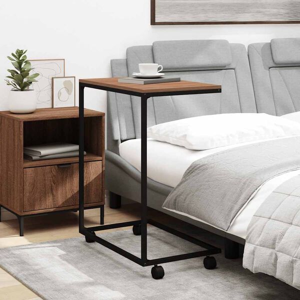 vidaXL Masă laterală cu roți, negru, 55x35x70 cm, lemn prelucrat