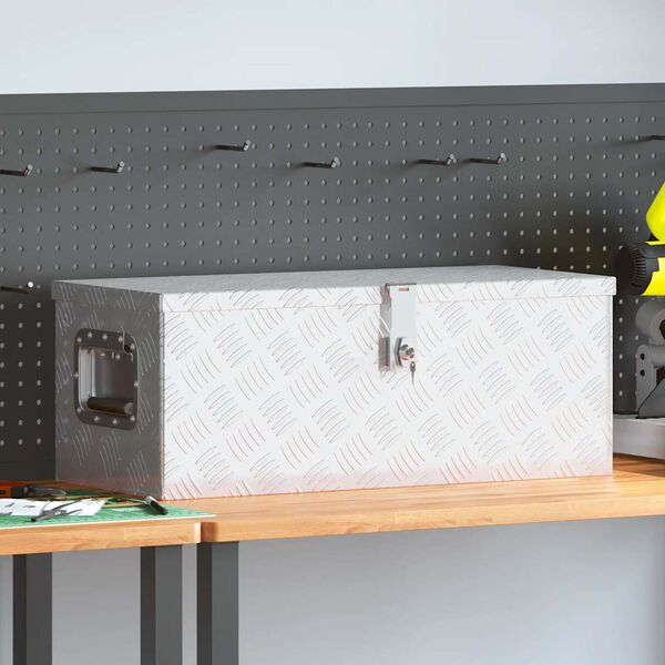 vidaXL Cutie de depozitare, argintiu, 70x31x27 cm, aluminiu