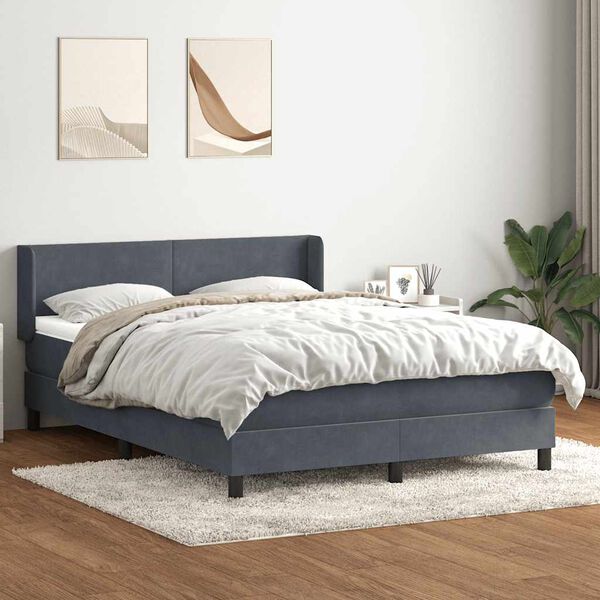vidaXL Pat box spring cu saltea, gri &icirc;nchis, 160x220 cm, catifea