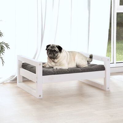 vidaXL Pat pentru câini, alb, 65,5x50,5x28 cm, lemn masiv de pin
