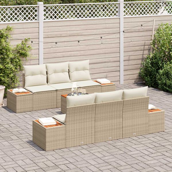 vidaXL Set de canapele pentru grădină cu pernă 7 pcs Bej Rattan poli