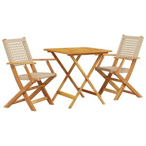 vidaXL Set mobilier bistro, 3 piese, poliratan bej/lemn masiv