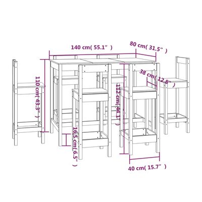 vidaXL Set mobilier de bar, 7 piese, lemn masiv de pin
