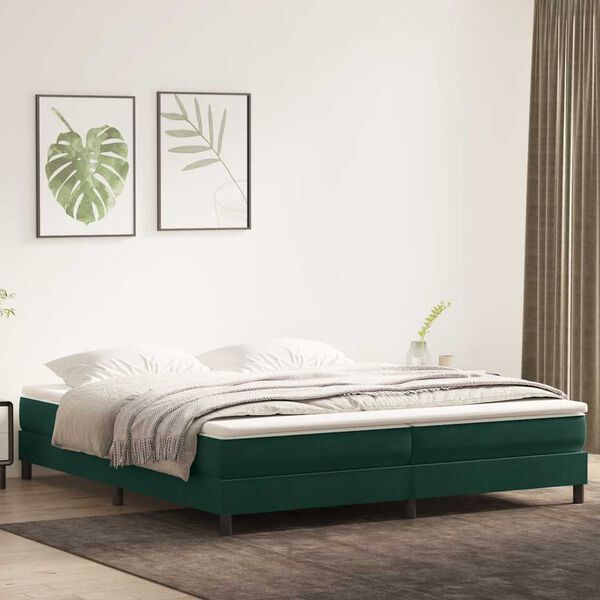 vidaXL Pat box spring cu saltea, verde &icirc;nchis, 180x210 cm, catifea