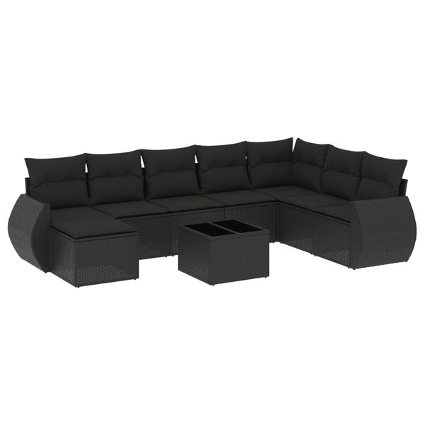 vidaXL Set mobilier de grădină cu perne, 9 piese, negru, poliratan