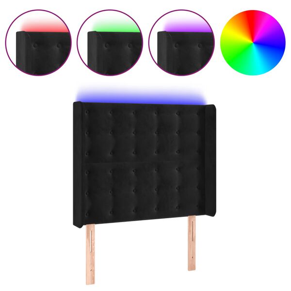 vidaXL Tăblie de pat cu LED, negru, 93x16x118/128 cm, catifea