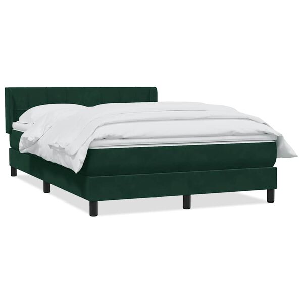 vidaXL Pat box spring cu saltea, verde &icirc;nchis, 160x220 cm, catifea