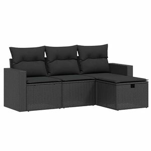 vidaXL Set mobilier de grădină cu perne, 4 piese, negru, poliratan