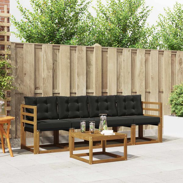 vidaXL Set de canapele de exterior cu pernă 5 pcs Natural și Negru