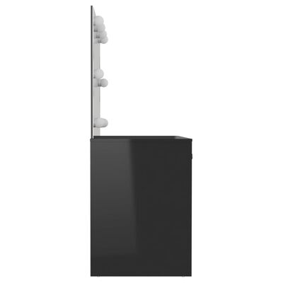 vidaXL Masă de machiaj cu lumini LED, negru lucios, 110x55x145 cm, MDF