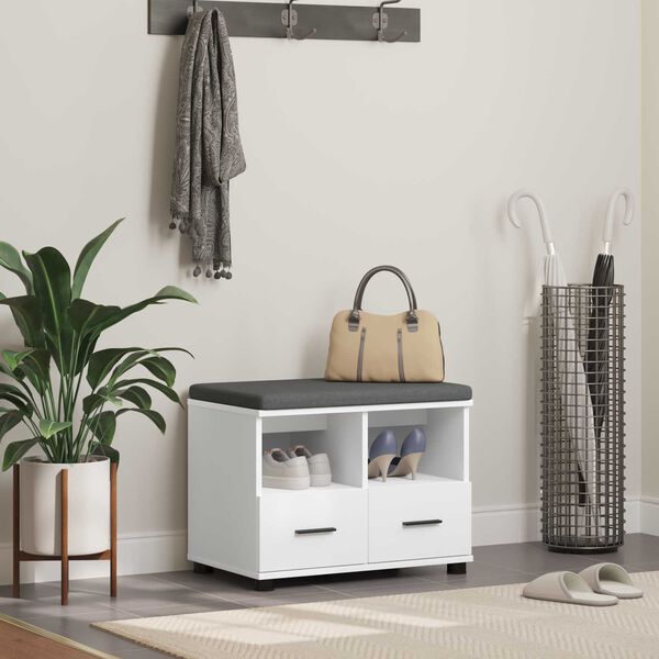 vidaXL Bancă pentru hol cu pernă cu sertar Alb 60 x 38 x 46 cm