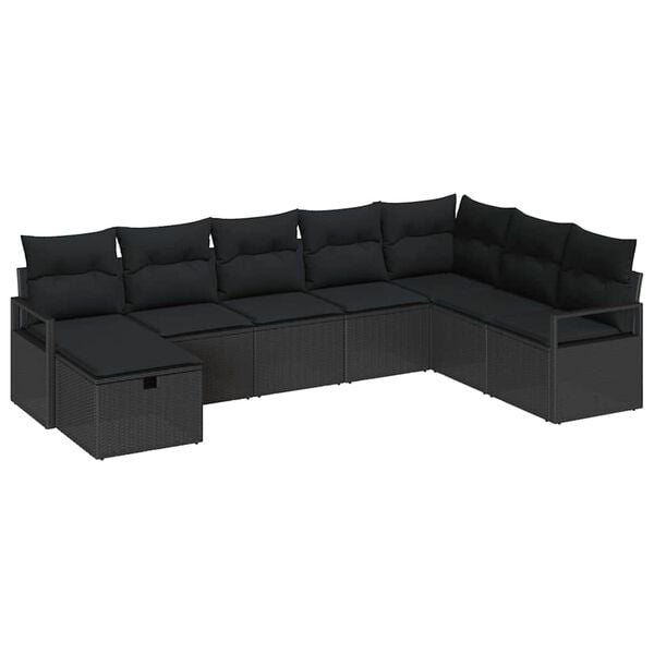 vidaXL Set de canapea cu pernă cu depozitare 8 pcs Negru poliratan