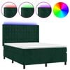 vidaXL Pat cu arcuri, saltea și LED, verde &icirc;nchis, 140x190 cm, catifea