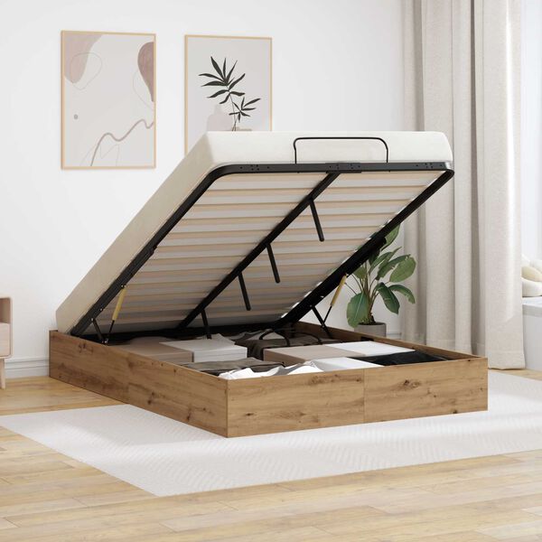 vidaXL Cadru de pat otoman Stejar Artizanal 120 x 200 cm Lemn compozit