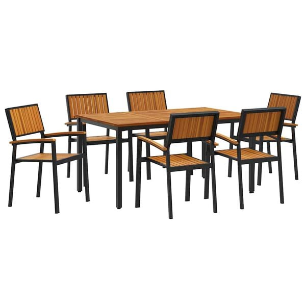 vidaXL Set de masă pentru grădină 7 pcs Negru Lemn Solid de Acacia