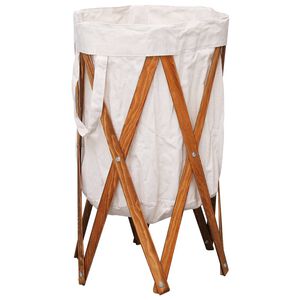 vidaXL Coș de rufe pliabil, crem, lemn și material textil