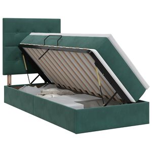 vidaXL Pat cu saltea și spațiu de depozitare Verde &icirc;nchis 90 x 190 cm