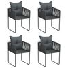 vidaXL Scaune de exterior cu perne, 4 buc., negru, poliratan