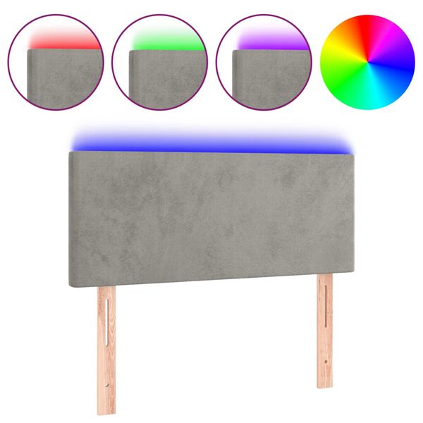 vidaXL Tăblie de pat cu LED, gri deschis, 90x5x78/88 cm, catifea