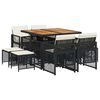 vidaXL Set mobilier de grădină cu perne, 9 piese, negru, poliratan