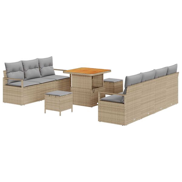 vidaXL Set de canapele pentru grădină cu pernă 10 pcs Bej Rattan poli
