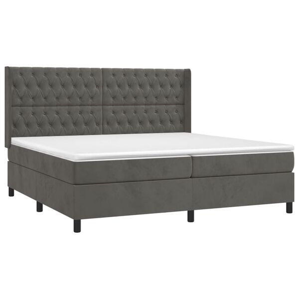 vidaXL Pat box spring cu saltea, gri &icirc;nchis, 200x200 cm, catifea