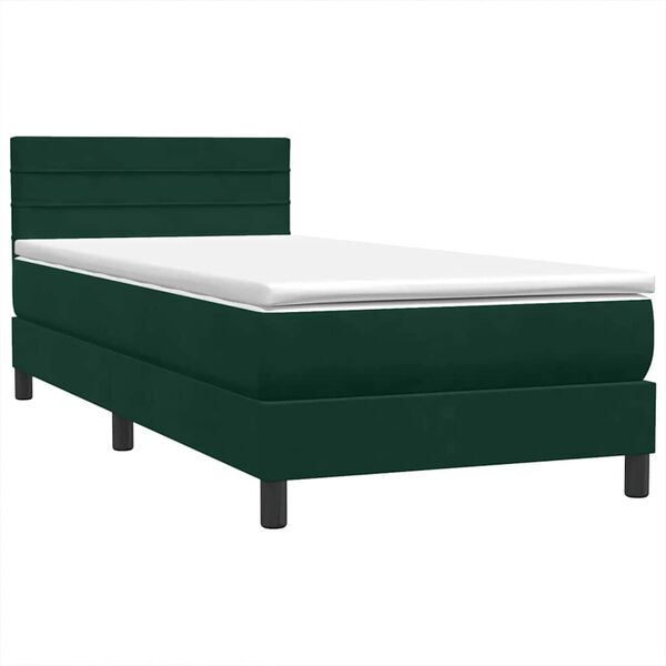 vidaXL Pat box spring cu saltea, verde &icirc;nchis, 80x220 cm, catifea