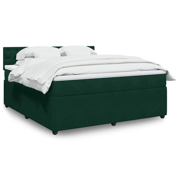 vidaXL Pat box spring cu saltea, verde &icirc;nchis, 180x200 cm, catifea