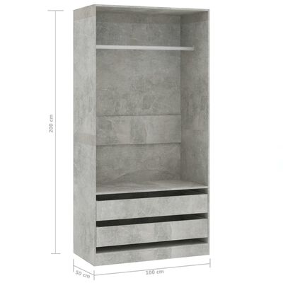vidaXL Șifonier, gri beton, 100x50x200 cm, PAL