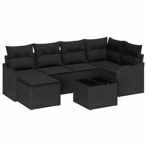 vidaXL Set de canapele pentru grădină cu pernă 7 pcs Negru Rattan poli