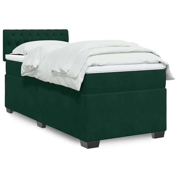 vidaXL Pat box spring cu saltea, verde &icirc;nchis, 100x200 cm, catifea