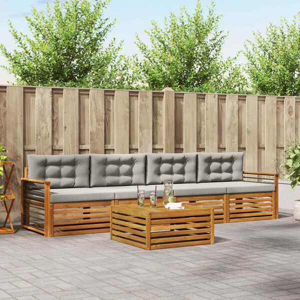 vidaXL Set de canapele de exterior 5 pcs Gri natural și deschis