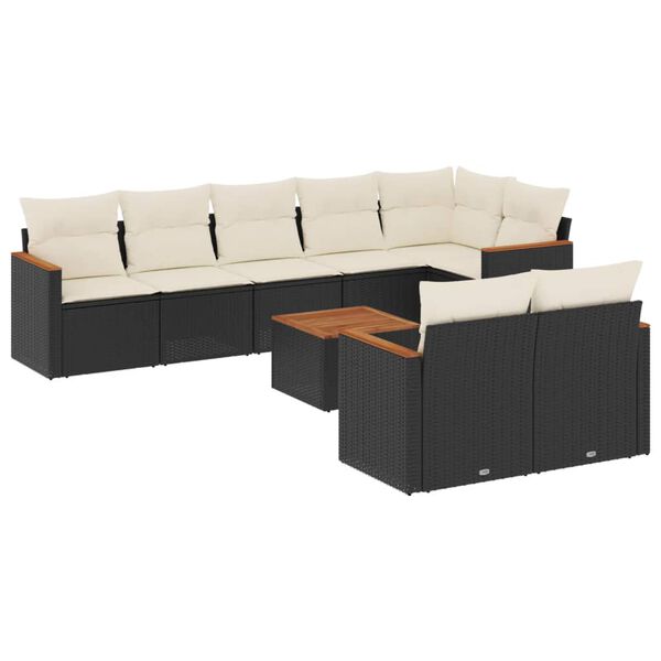 vidaXL Set mobilier de grădină cu perne, 9 piese, negru, poliratan