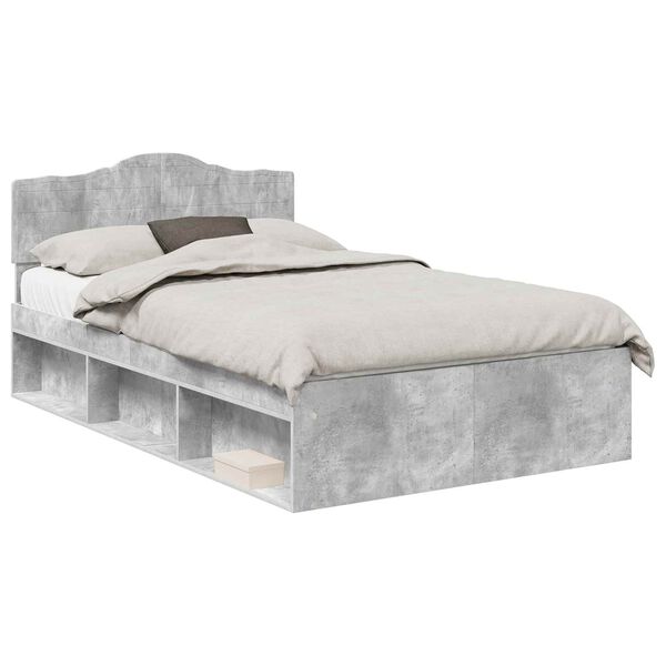 vidaXL Cadru de pat cu headboard Beton 120 x 190 cm Lemn de pin masiv