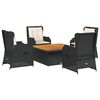 vidaXL Set șezlonguri de grădină, 5 piese, cu perne, negru, poliratan