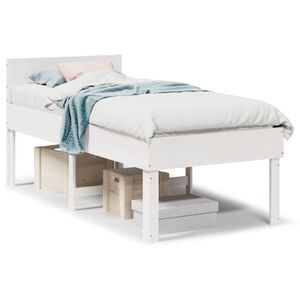 vidaXL Cadru pat fără saltea, alb, 90x190 cm, lemn masiv de pin