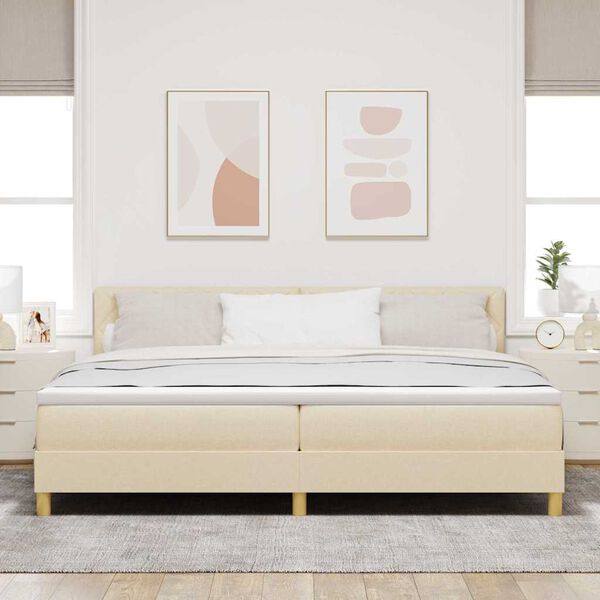 vidaXL Pat cu arcuri cu saltea cu headboard Crem 200 x 200 cm țesătură