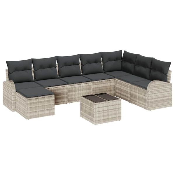vidaXL Set de canapele pentru grădină 9 pcs Gri deschis Rattan poli