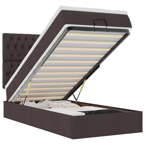 vidaXL Cadru de pat otoman cu saltea țesătură maro &icirc;nchis 90x190cm