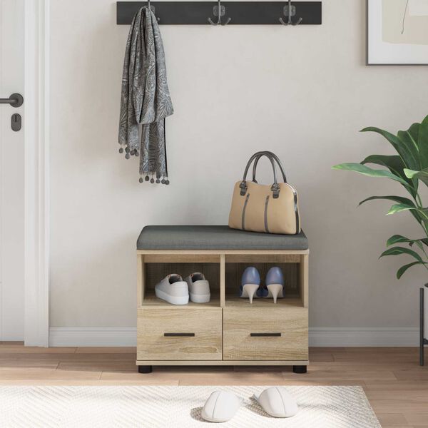 vidaXL Bancă pentru hol cu pernă Stejar Sonoma 60 x 38 x 46 cm