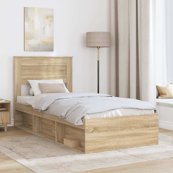 vidaXL Cadru de pat cu headboard Sonoma 90 x 190 cm Lemn de pin masiv
