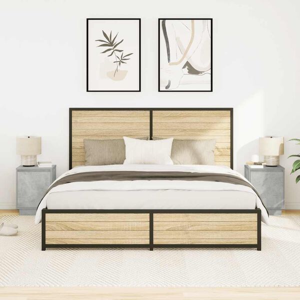 vidaXL Noptiere cu lumini LED 2 buc Beton Gri 38x34x50 cm