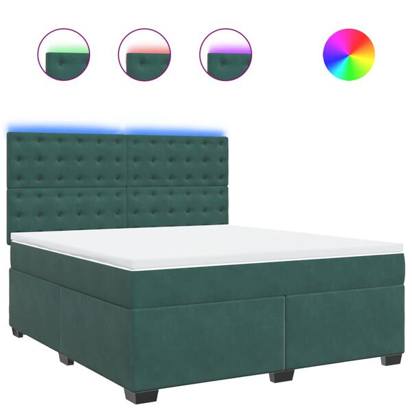 vidaXL Pat box spring cu saltea, verde &icirc;nchis, 180x200 cm, catifea