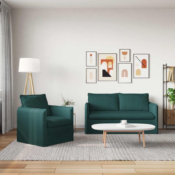 vidaXL Set de canapea 2 pcs Verde &icirc;nchis 196 x 82 x 85 cm țesătură